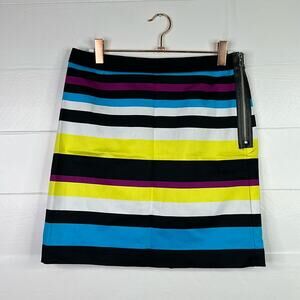 WORTHINGTON Purple Blue Yellow Striped Multi Color Side Zipper Mini Skirt Size 4